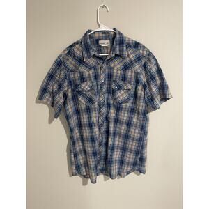 Wrangler Western Fashion Pearl Snap Size XL Blue Yellow Plaid
